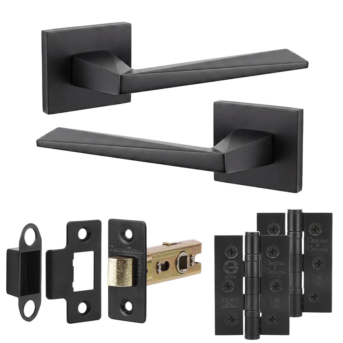 Leda Matt Black Passage Door Lever Handles - Hinge Kit 76mm