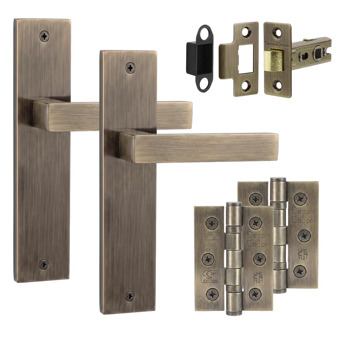 Lumina Antique Brass Passage Door Lever Handles on Backplate - Hinge Kit 76mm