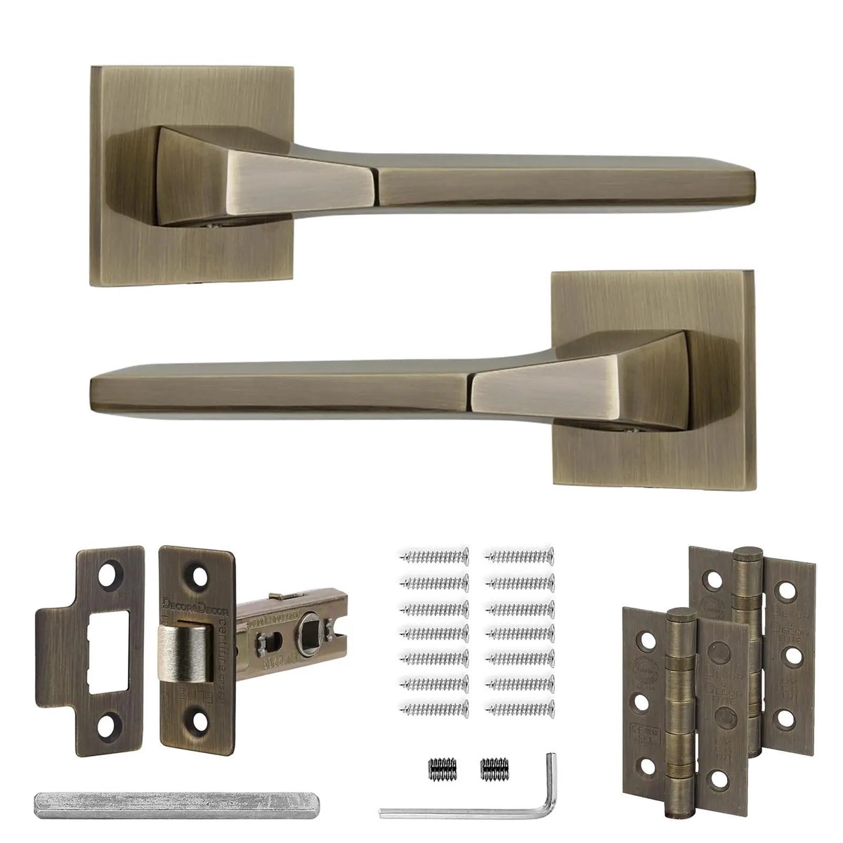 Penta Antique Brass Passage Door Handles - Latch and Hinge Set