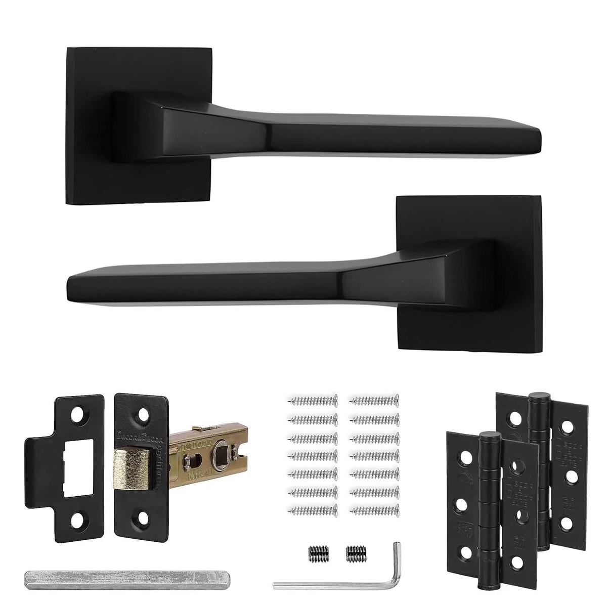 Penta Matt Black Passage Door Handles - Latch and Hinge Set