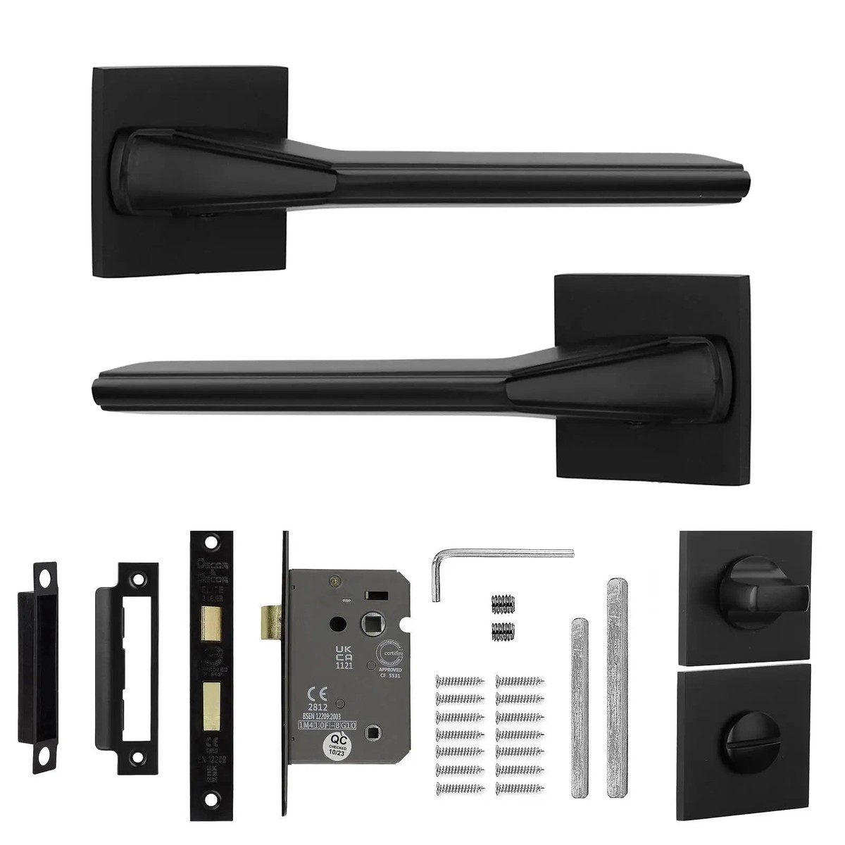 Pera Matt Black Bathroom Door Handles - Bathroom Kit