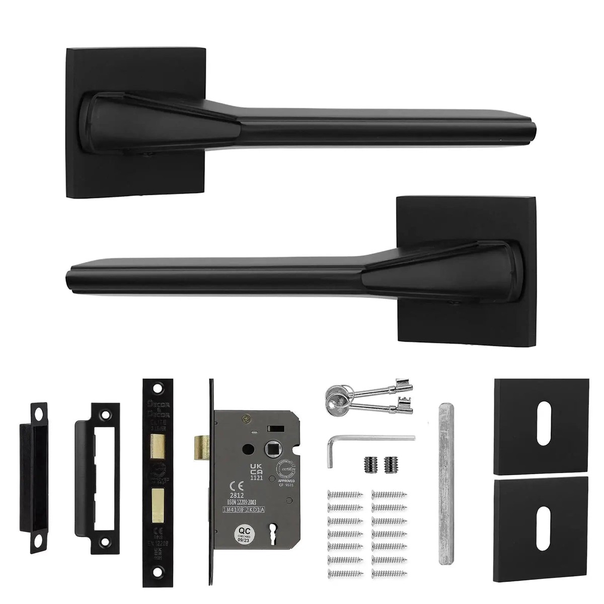 Pera Matt Black Privacy Door Handles - Sash Lock Kit Set