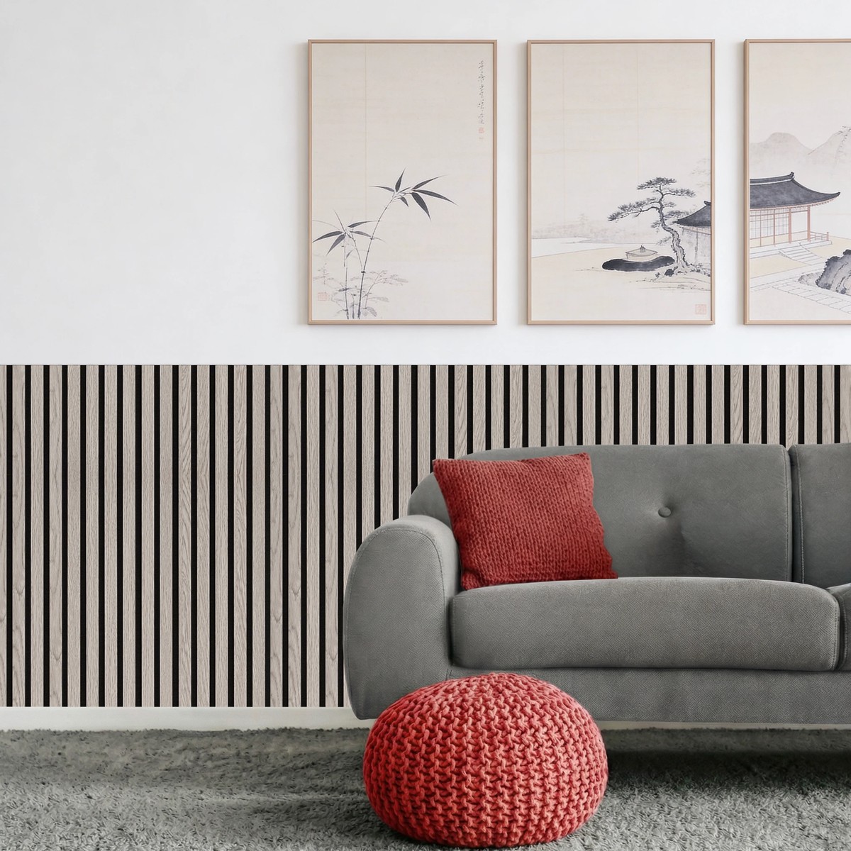 Acoustic Slat Wood Wall Panel - Grey Oak - 1200