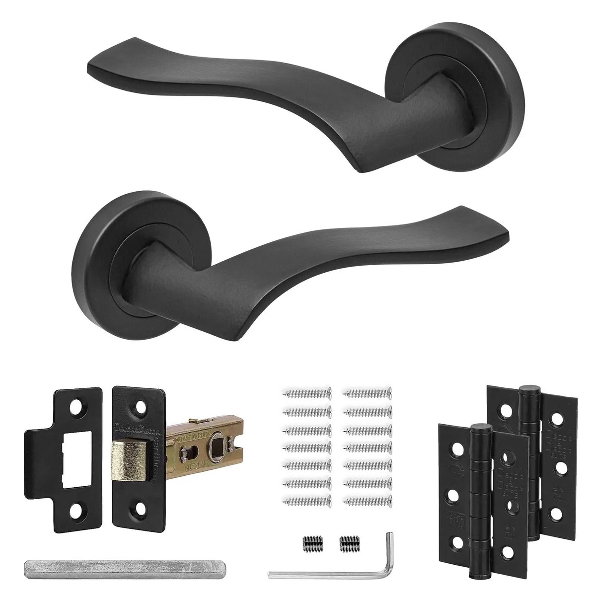 Emblaze Matt Black Passage Door Lever Handles - Latch and Hinge Set