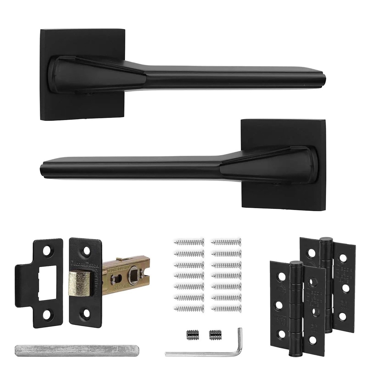 Pera Matt Black Passage Door Handles - Latch and Hinge Set