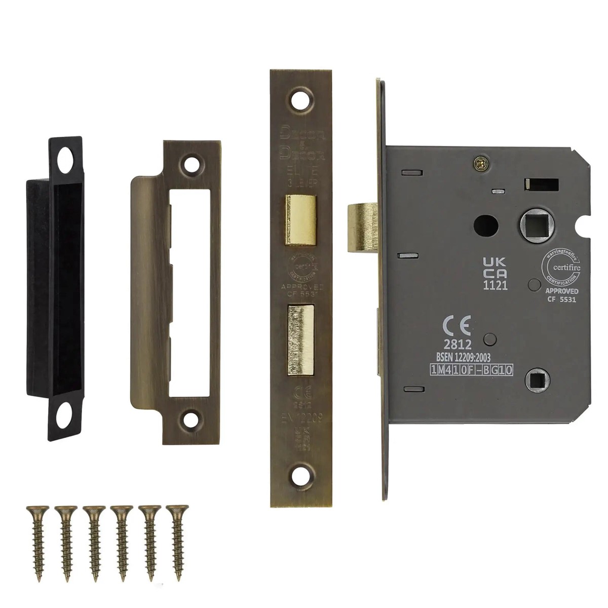 Fire Rated Bathroom Mortice Lock - 76mm - Antique Brass