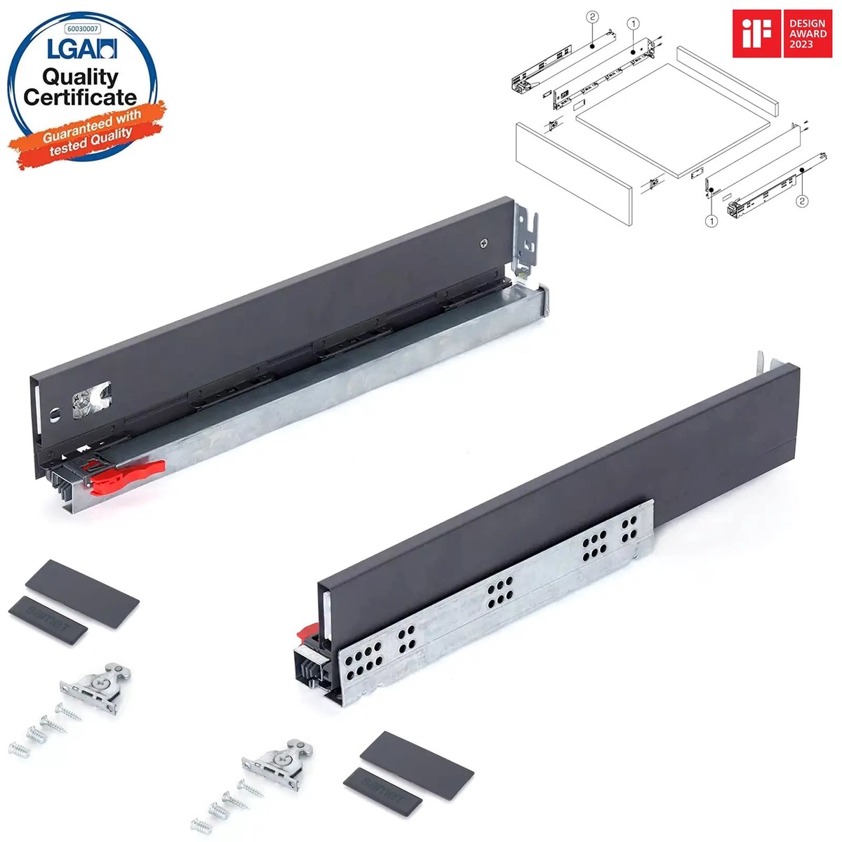 SAMET 3D Adjustment Kitchen Drawer Box Slim Sides Runners