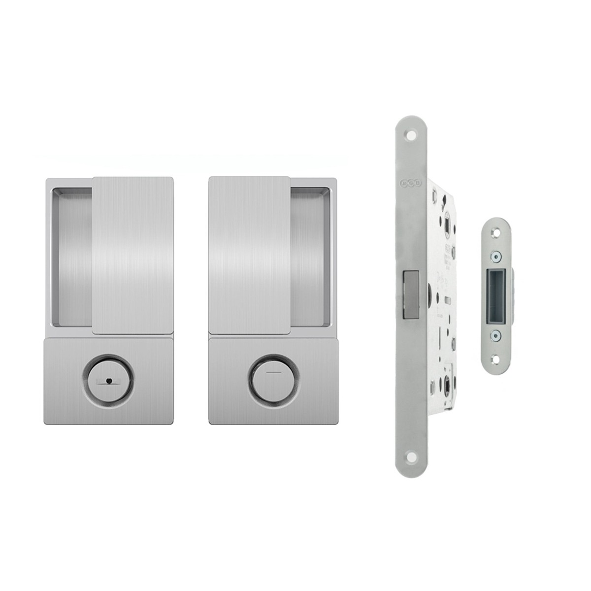 AGB Wave Flush Door Handle & Bathroom Lock Set - Satin Chrome