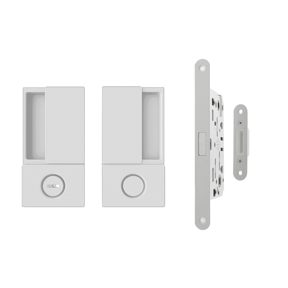 AGB Wave Flush Door Handle & Bathroom Lock Set - White
