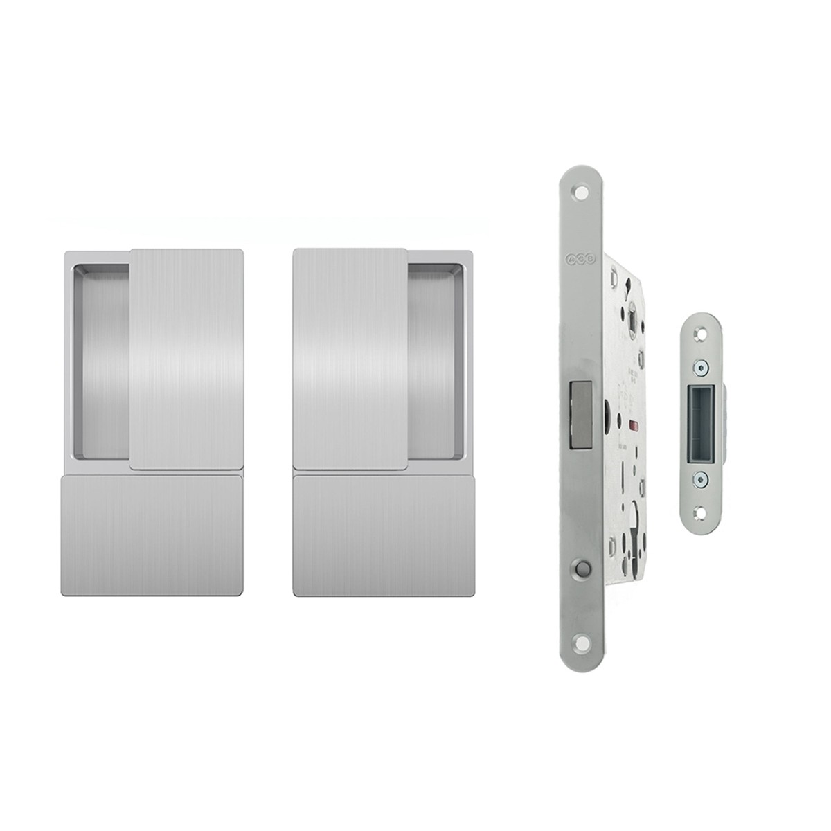 AGB Wave Flush Door Handle & Euro Profile Lock Set - Satin Chrome