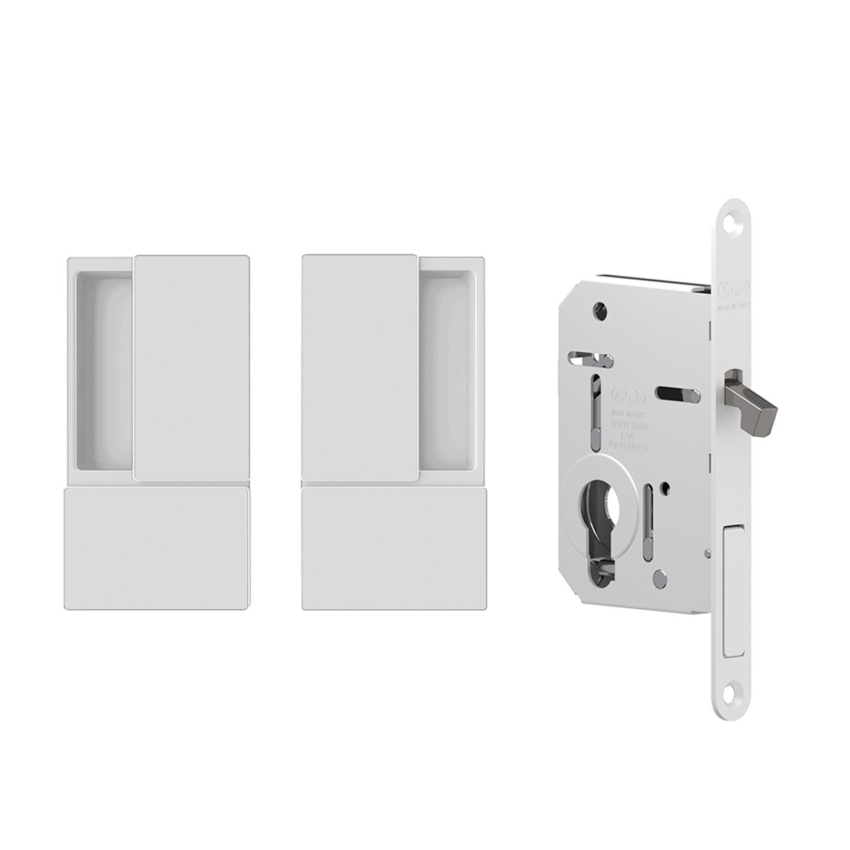 AGB Wave Flush Pocket Door Handle & Euro Profile Lock Set - White