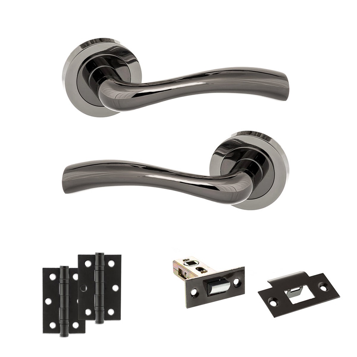STATUS Texas Door Handle Pack (Latch Set - 2.5" Latch, 3" Hinges x2) - Black Nickel