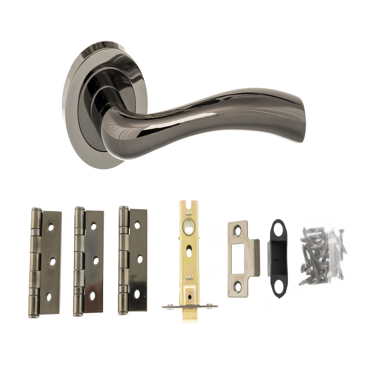Atlantic Texas Door Pack Bundle (3" Latch + 3"x2" Hingesx3) - Black Nickel