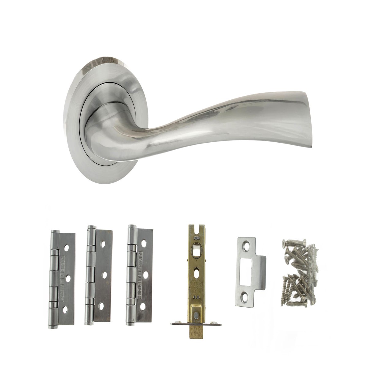 Atlantic Wave Door Pack Bundle (2.5" Latch, 3"x2" Hingesx3) - Satin Chrome