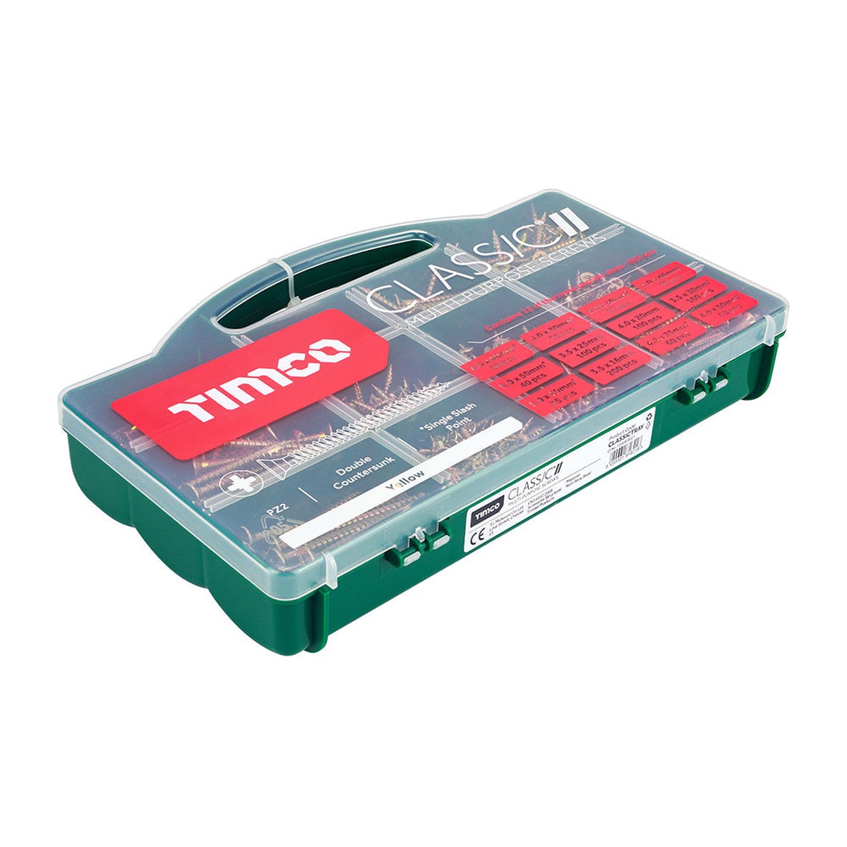 Timco - Classic Multi-Purpose Screws - Mixed Tray - PZ - Double Countersunk - Yellow - (895 PCS Tray)