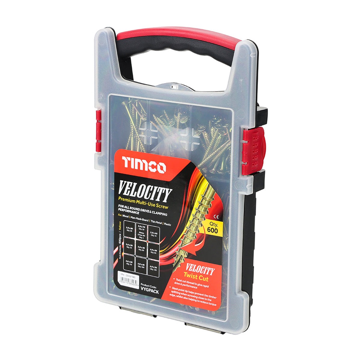 Timco - Velocity Premium Multi-Use Screws - Grab Pack - PZ - Double Countersunk - Yellow - (600 PCS Tray)