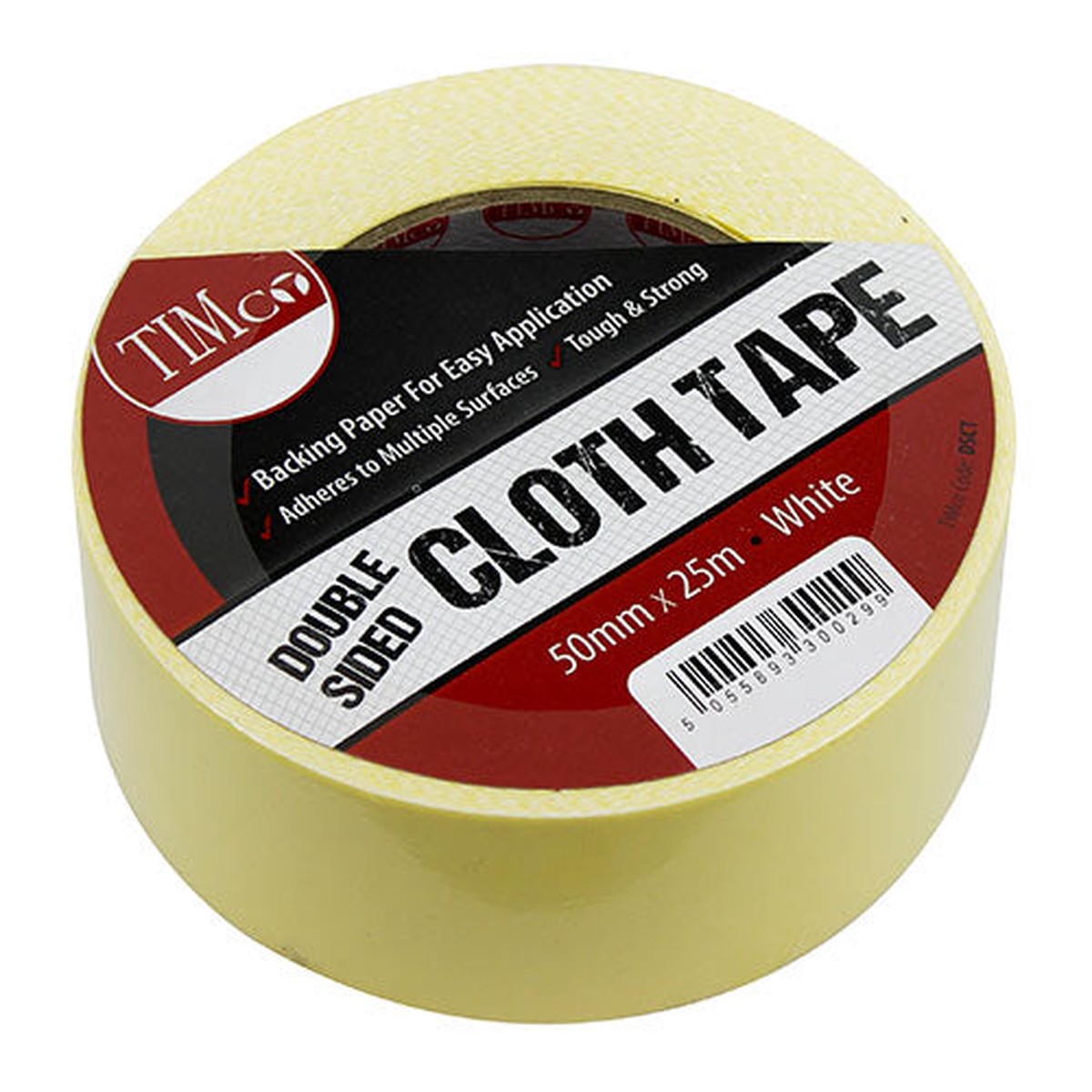 Timco - Double Sided Cloth Tape - White 25m x 50mm (1 Each Roll)