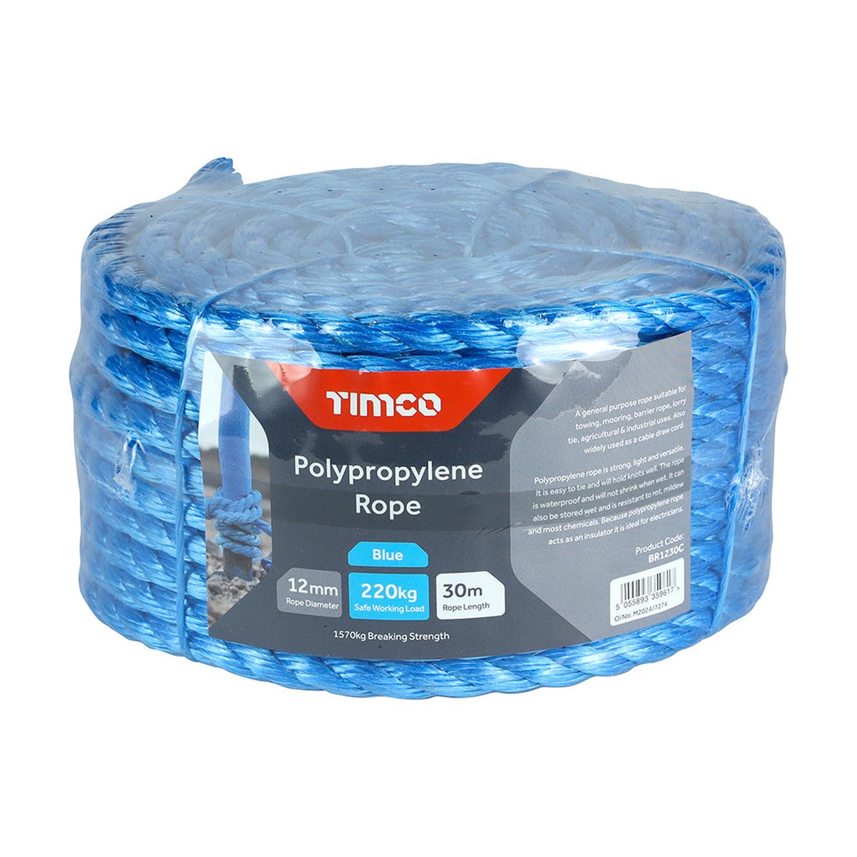 Timco - Polypropylene Rope - Blue - Coil 12mm x 30m (1 Each Unit)