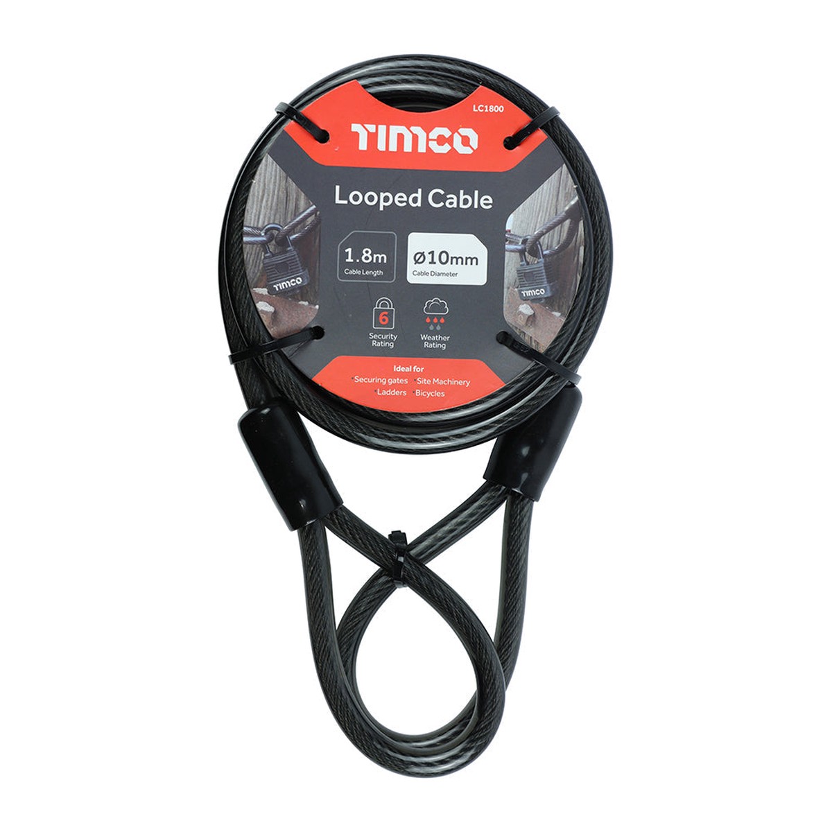 Timco - Looped Security Cable 10mm x 1.8m (1 Each Backing Card)