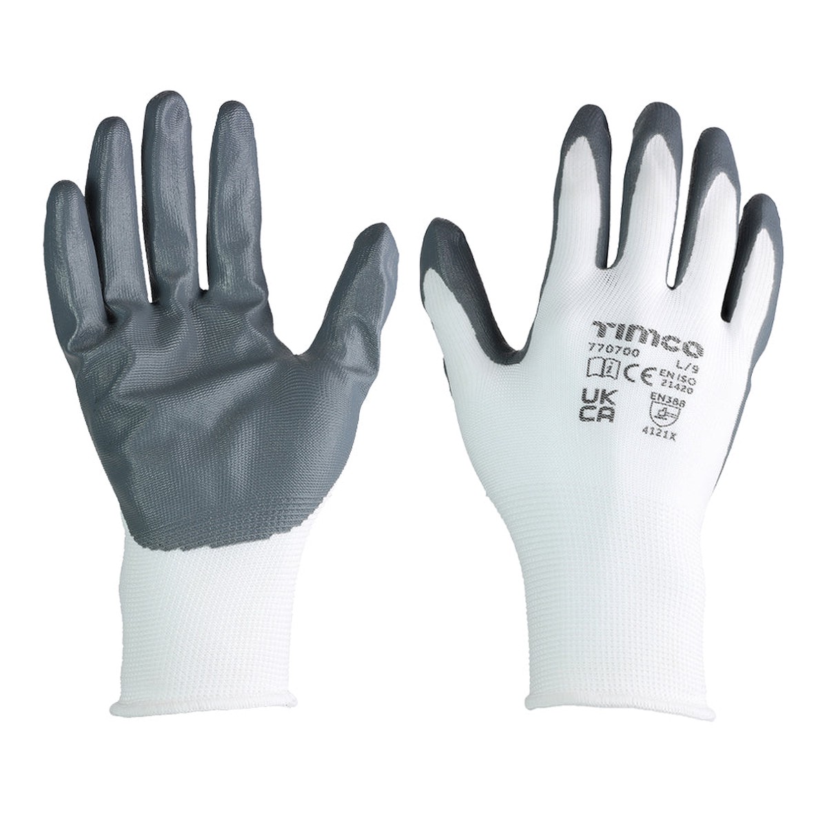 Timco - Secure Grip Gloves - Smooth Nitrile Foam Coated Polyester - Multi Pack Large (12 Pairs Bag)