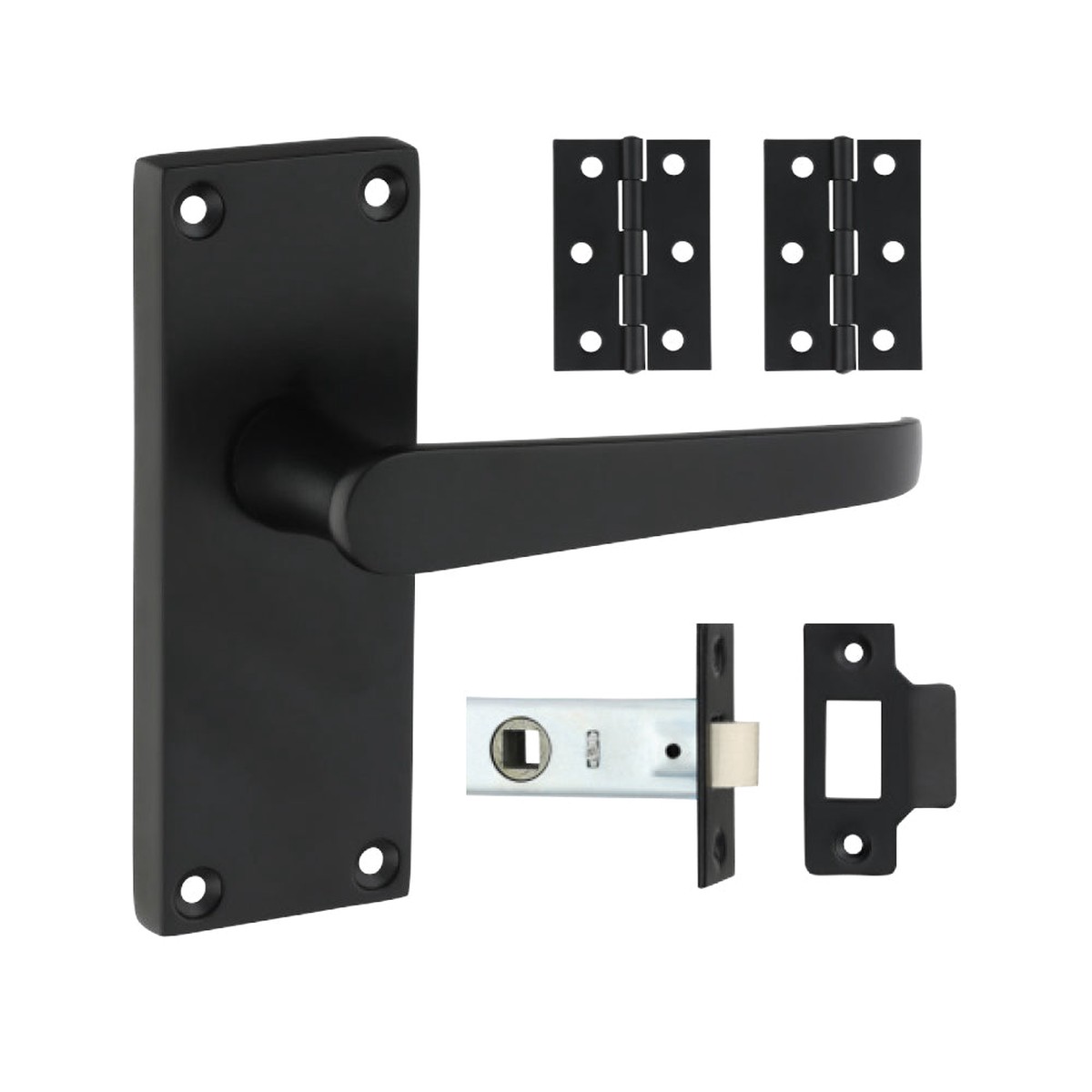 Timco - Victorian Straight Latch Door Pack - Matt Black Mixed (1 Each Blister Pack)