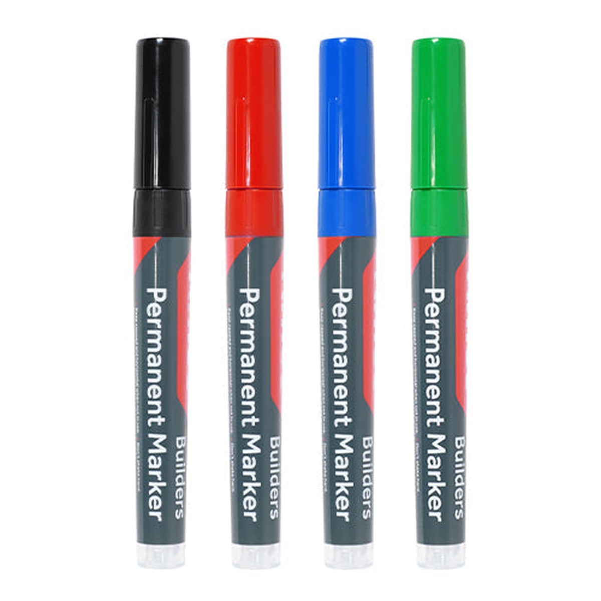 Timco - Builders Permanent Markers - Fine Tip - Mixed Colours Fine Tip (4 Pieces Box)