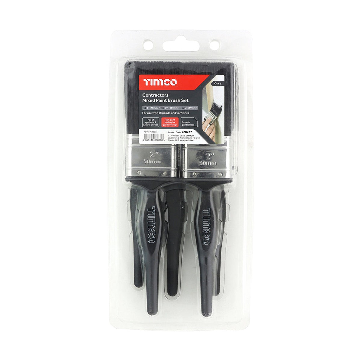 Timco - Contractors Mixed Paint Brush Set 5pcs (5 Pieces Clamshell)