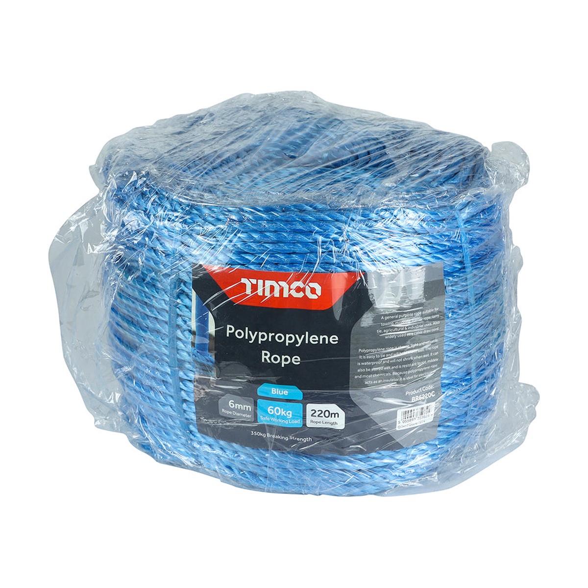Timco - Polypropylene Rope - Blue - Long Coil 6mm x 220m (1 Each Unit)