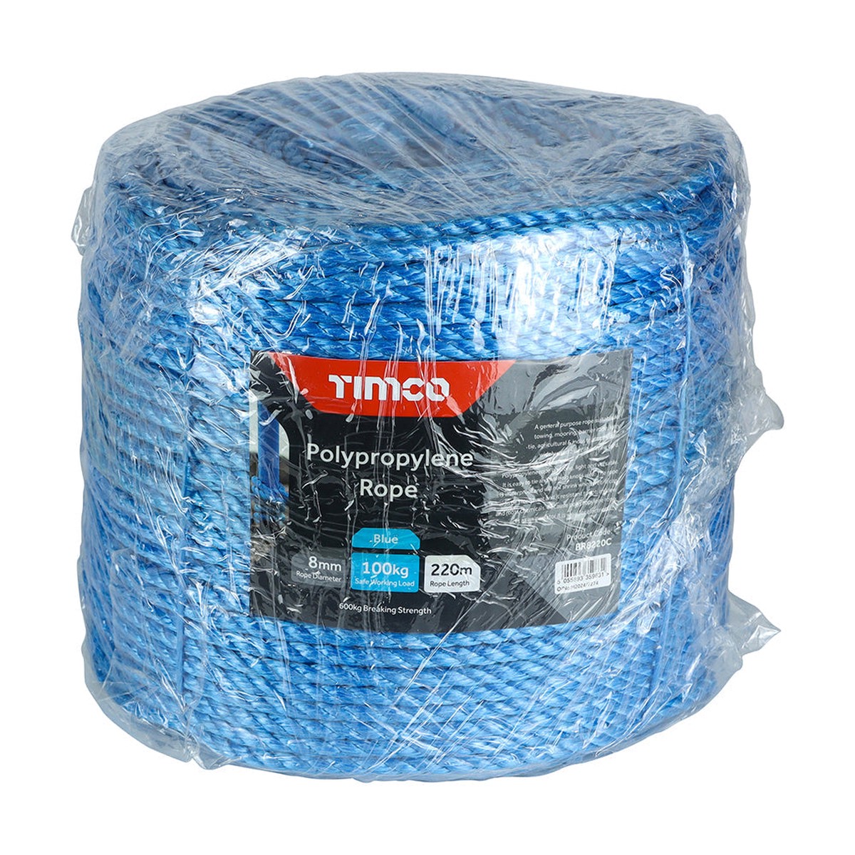 Timco - Polypropylene Rope - Blue - Long Coil 8mm x 220m (1 Each Unit)