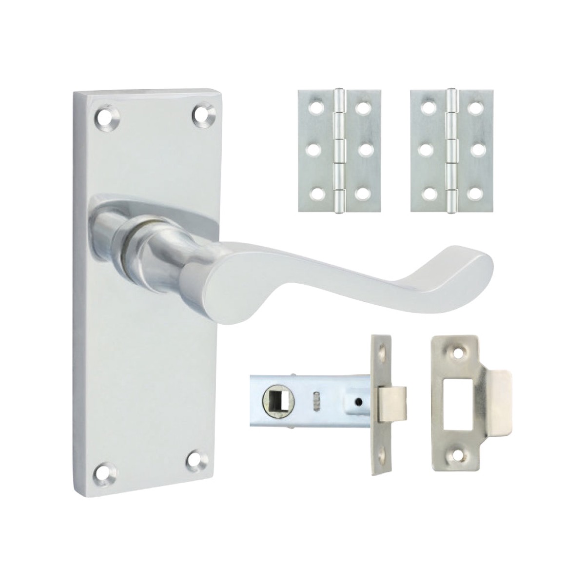 Timco - Victorian Scroll Latch Door Pack - Satin Chrome Mixed (1 Each Blister Pack)