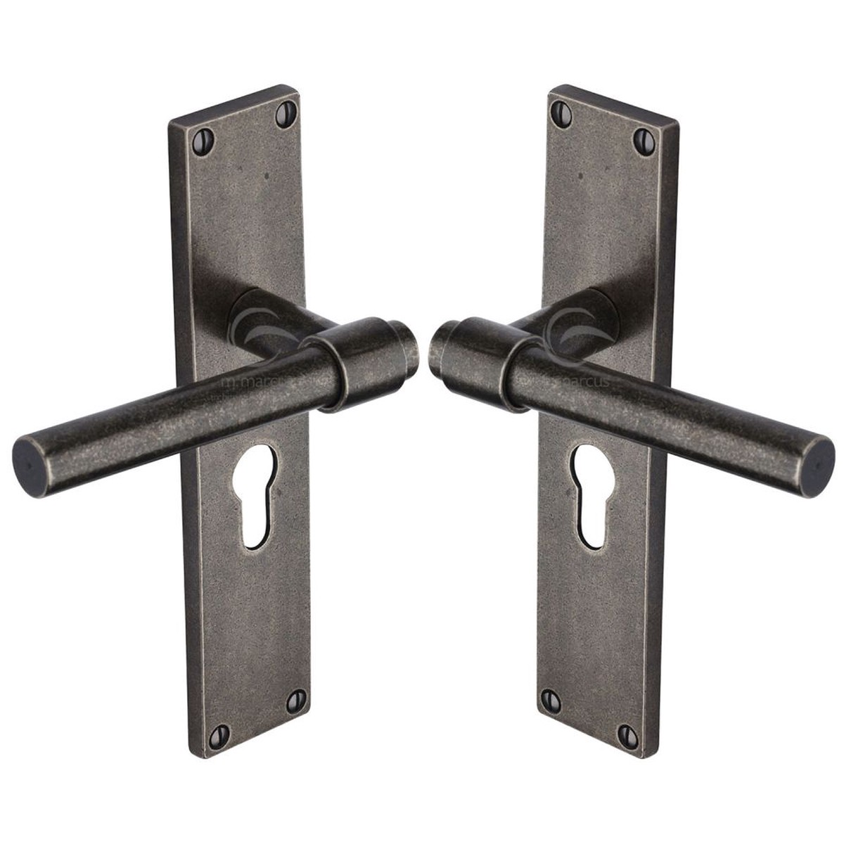 M.Marcus - Rustic Pewter Door Handle Euro Profile Fountain Design