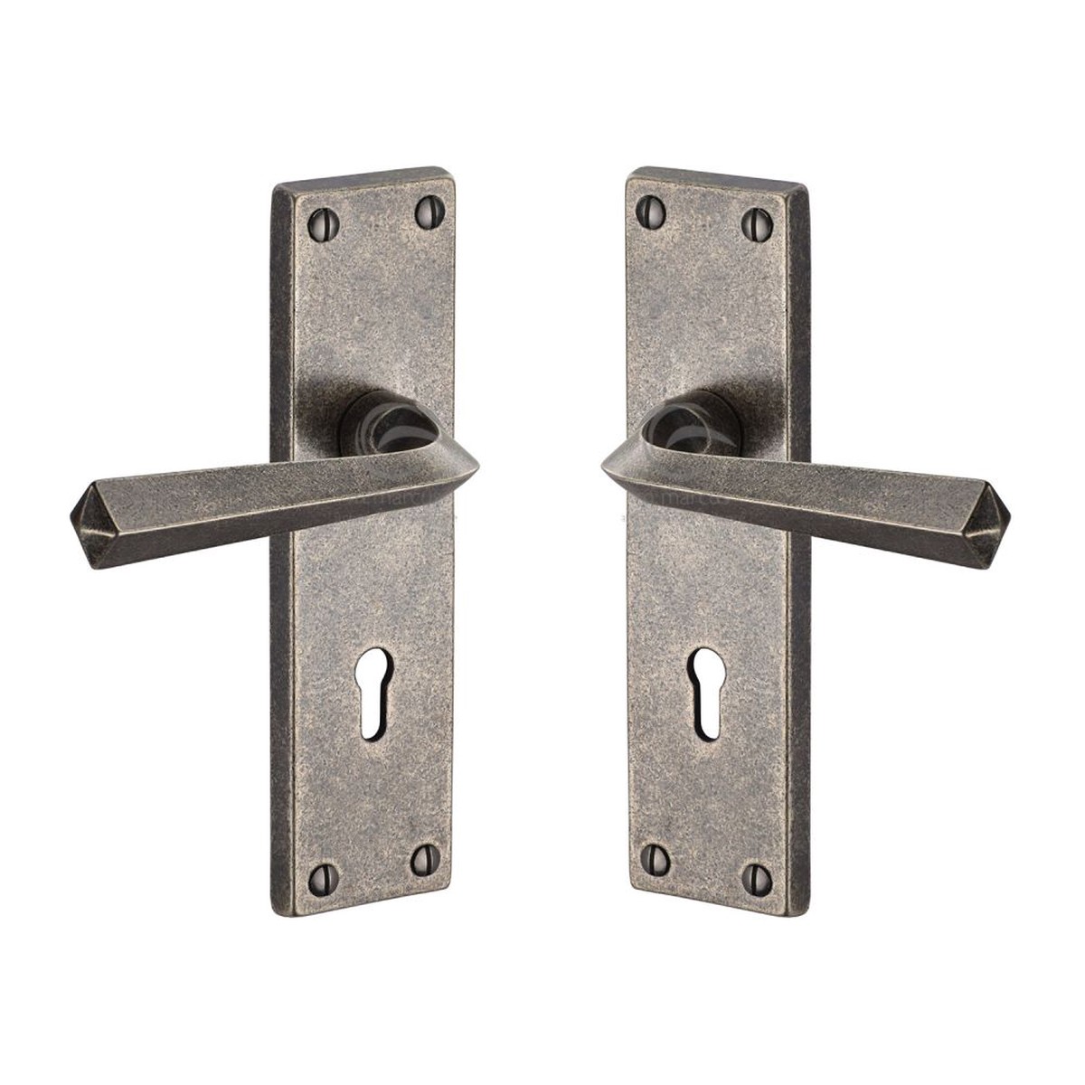 M.Marcus - Rustic Pewter Door Handle Lever Lock Bridgnorth Design