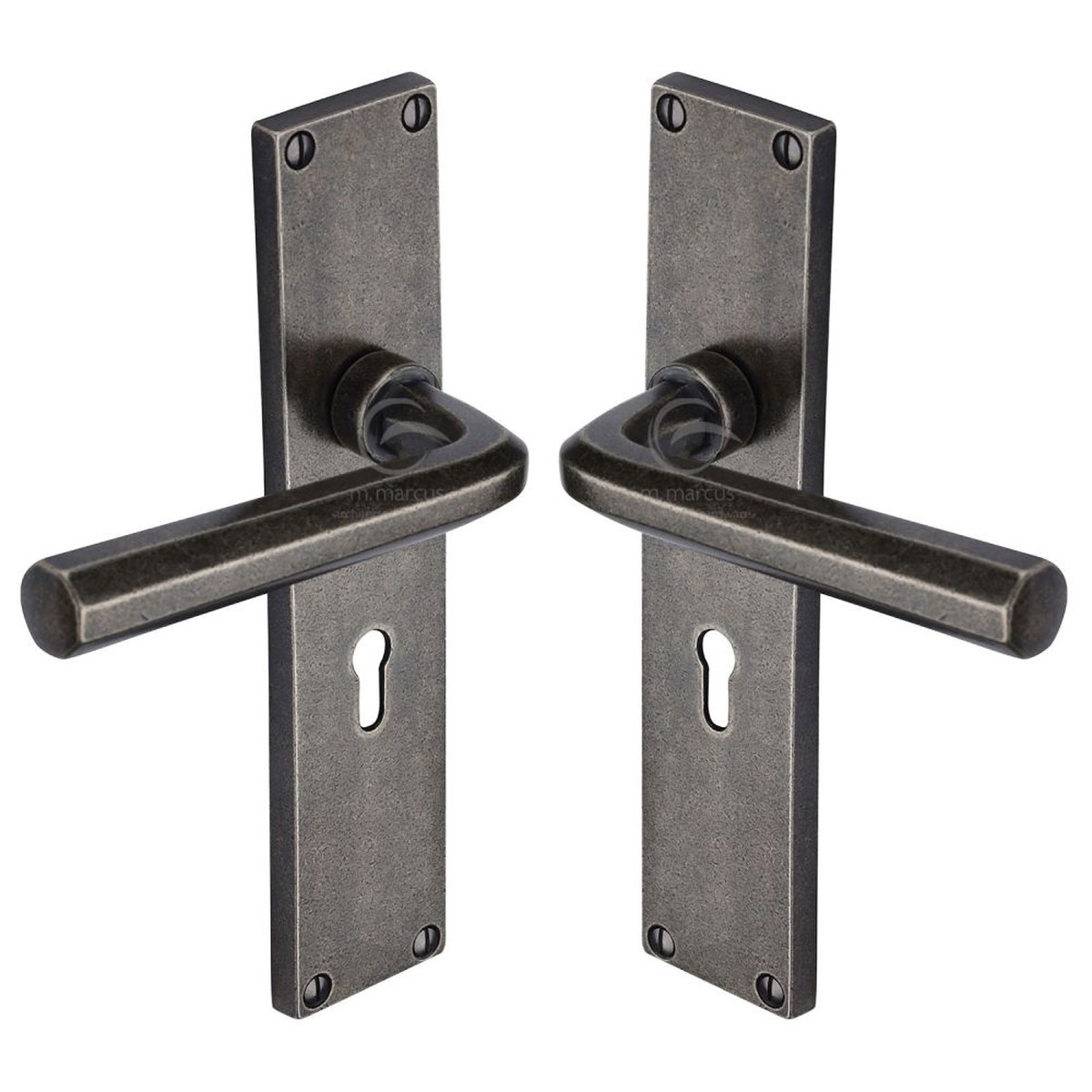M.Marcus - Rustic Pewter Door Handle Lever Lock Octave Design