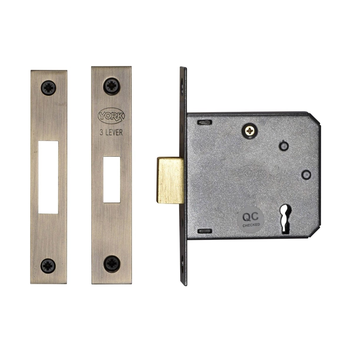 York Security 3 Deadlock 3 Lever Antique Brass