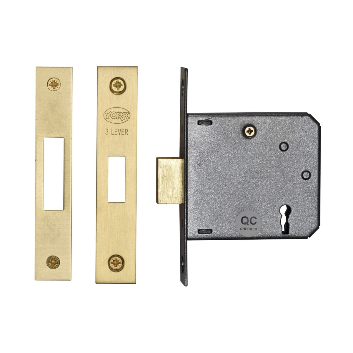 York Security 3 Deadlock 3 Lever Satin Brass