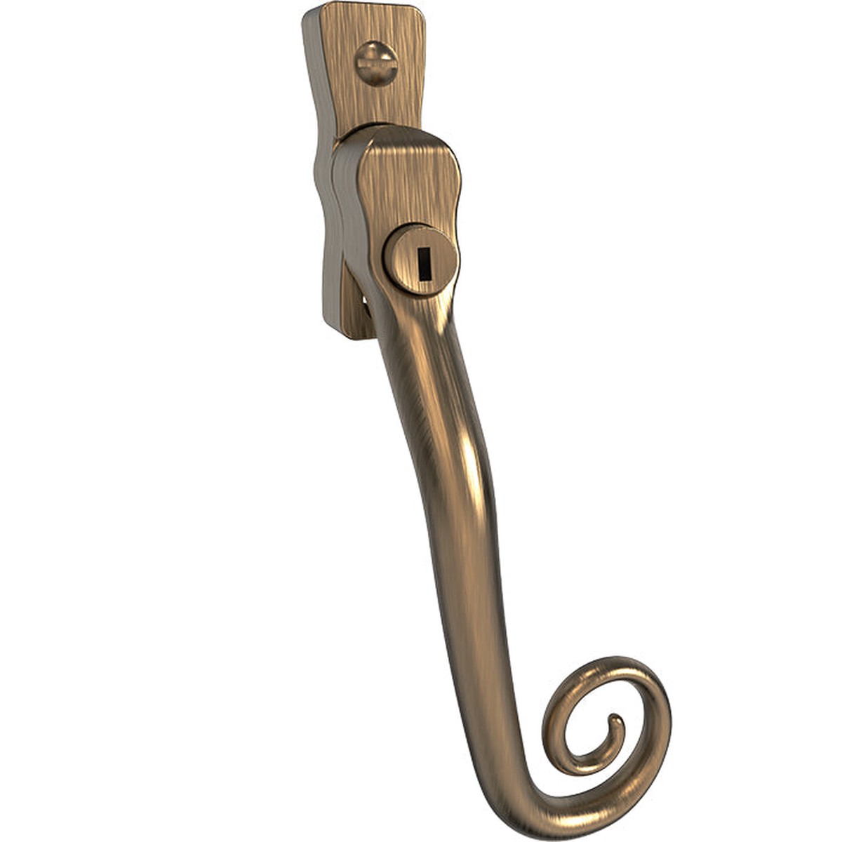 Mila Heritage Monkey Tail Casement Handle Antique Bronze Left hand