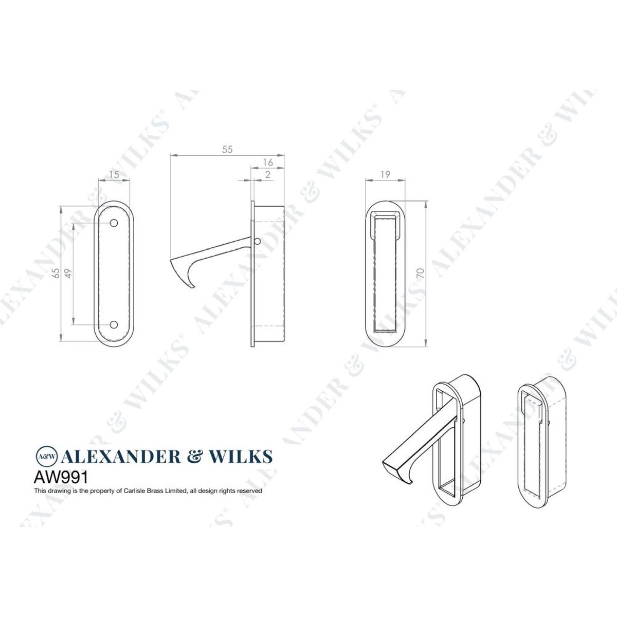 Alexander & Wilks - Radius Sliding Door Edge Pull - Satin Chrome