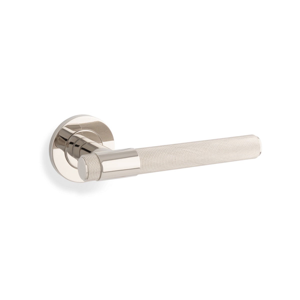 Alexander & Wilks - Knurled Kingstone Lever on Round Rose - Polished Nickel PVD
