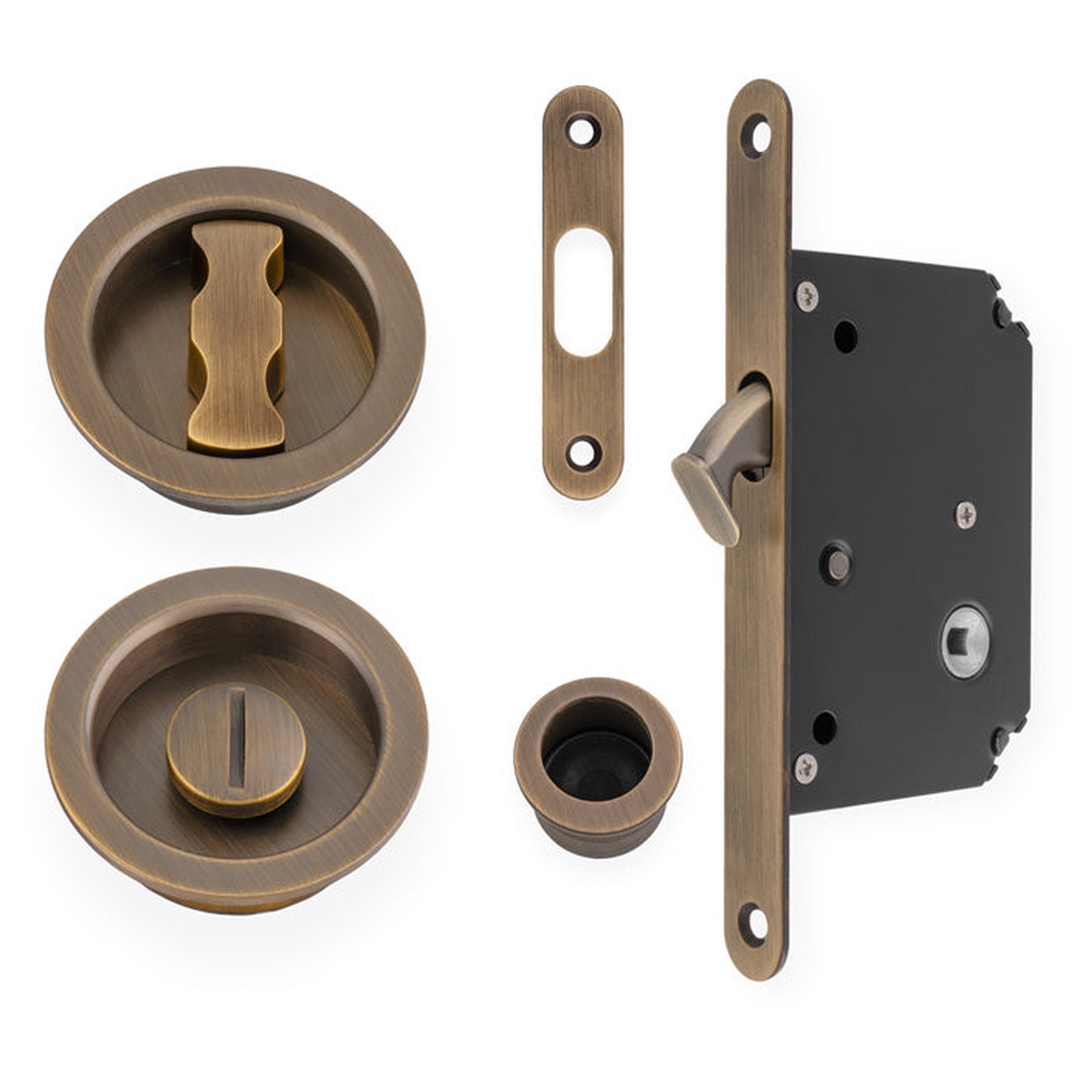 Alexander & Wilks - Radius Sliding Door Lock Set - Antique Brass