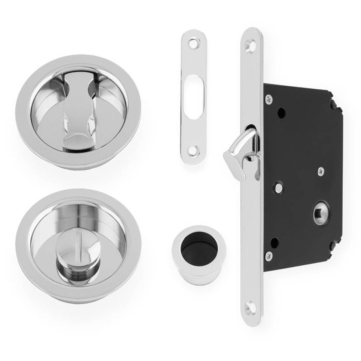 Alexander & Wilks - Radius Sliding Door Lock Set - Polished Chrome