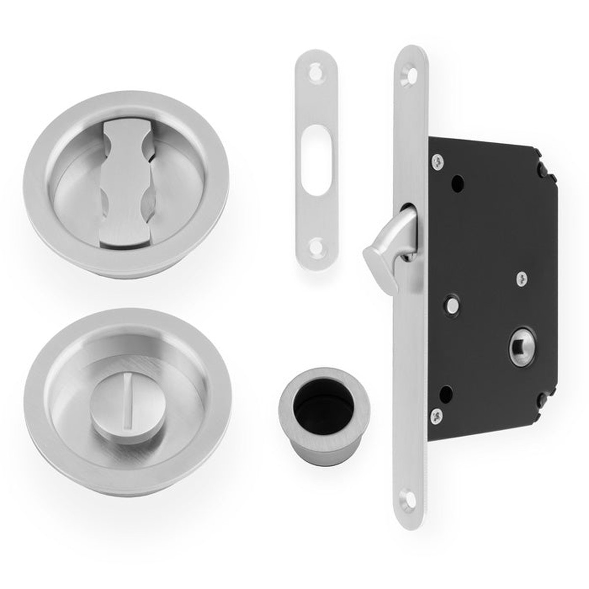 Alexander & Wilks - Radius Sliding Door Lock Set - Satin Chrome