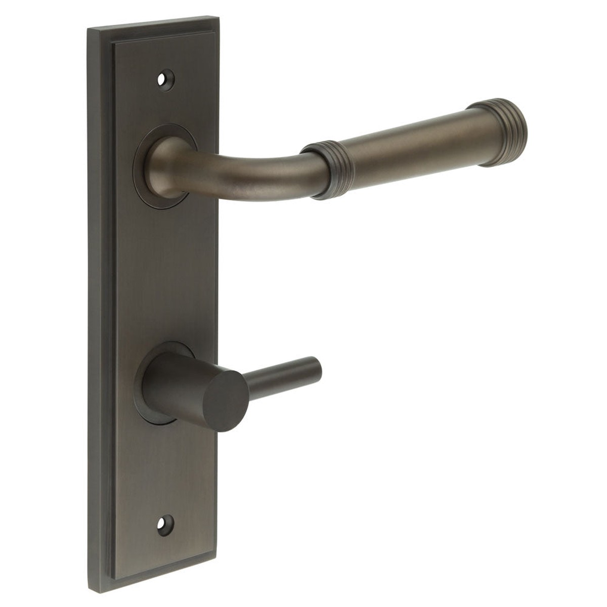 Burlington - Highgate Door Handle Din Bathroom Backplate Dark Bronze & Turn & Release