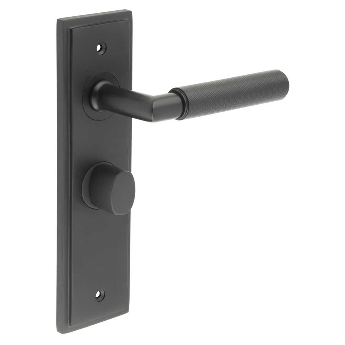 Burlington - Piccadilly Door Handle Bathroom Backplate Black & Turn & Release