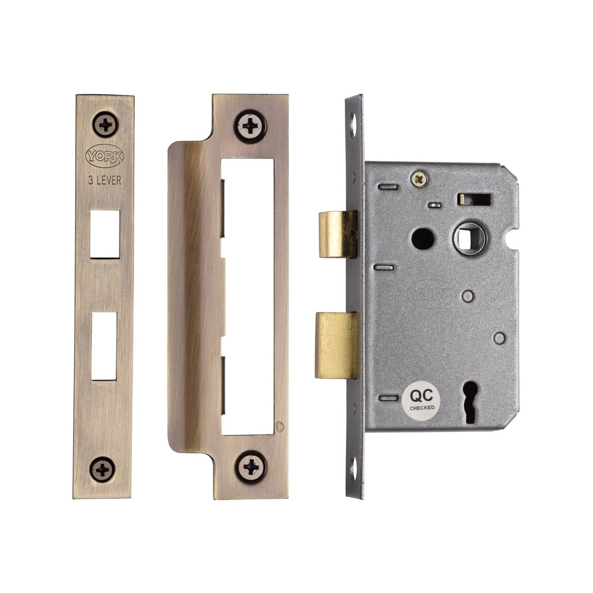 York Security 3 Lever Sash Lock 2 1/2 Antique Brass