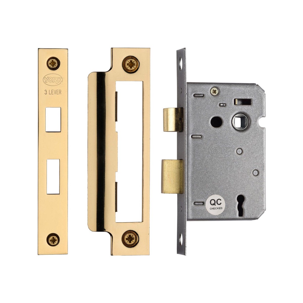 York Security 3 Lever Sash Lock 2 1/2 Polished Brass