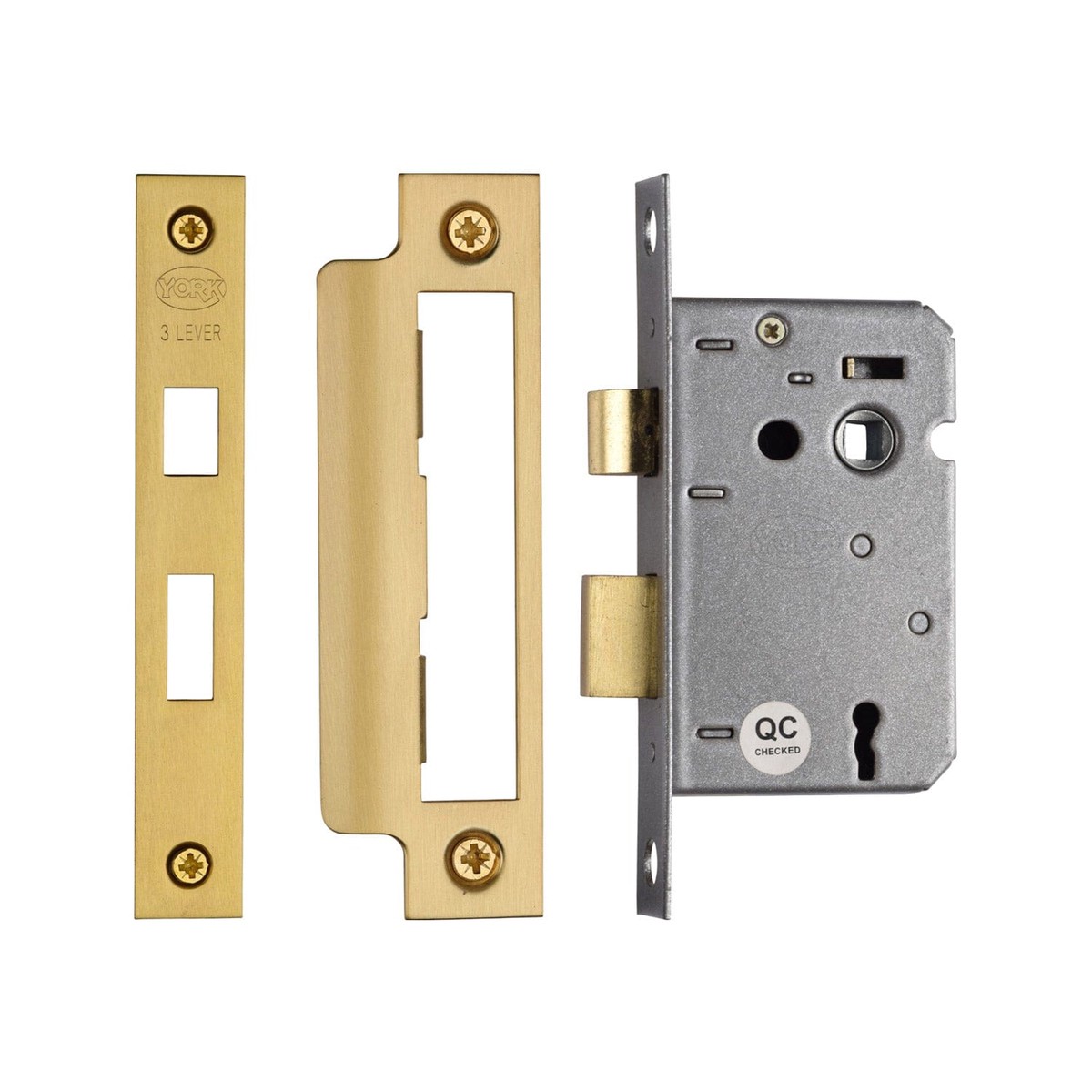 York Security 3 Lever Sash Lock 2 1/2 Satin Brass