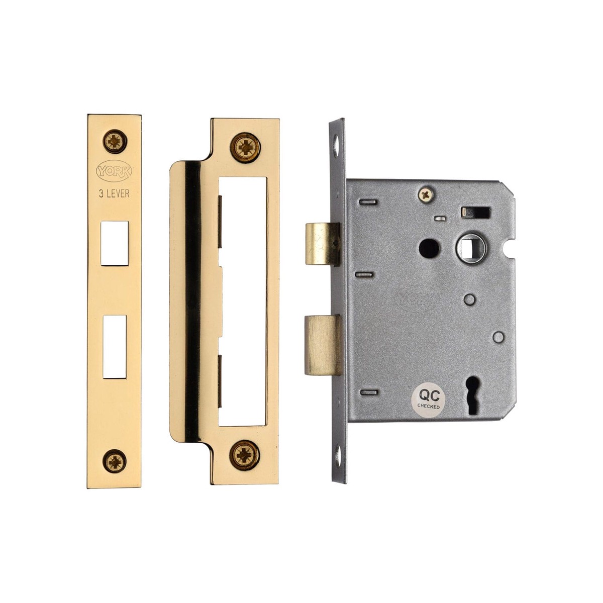 York Security 3 Lever Sash Lock 3 Polished Brass Finish