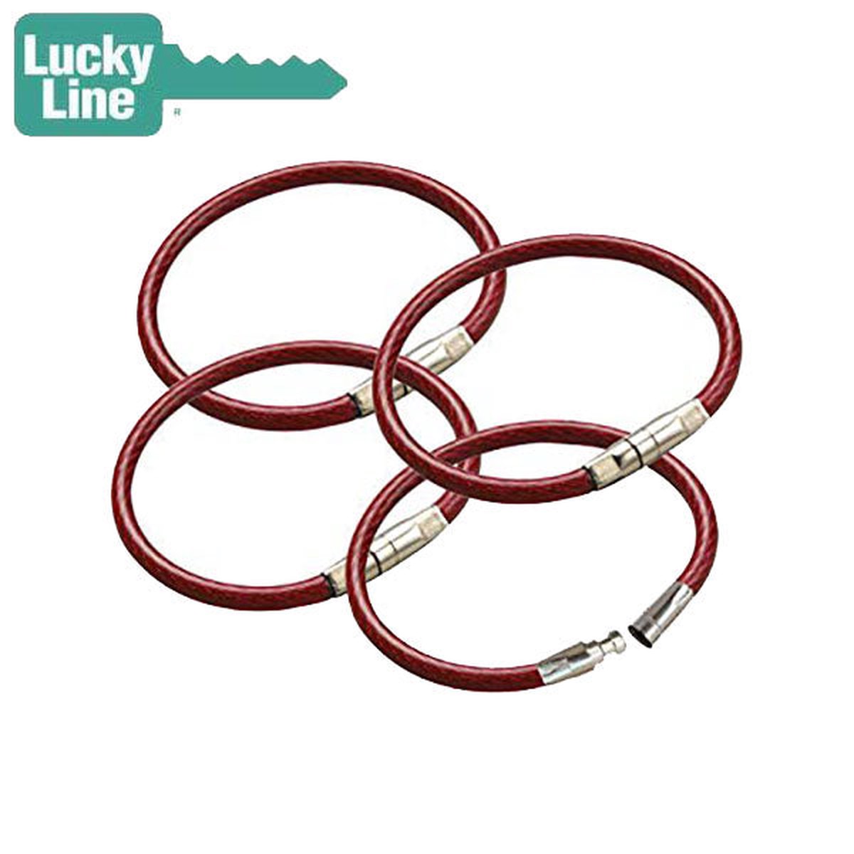 LuckyLine - 80870 - 4-1/4" Locking Cable Key Ring - Red - 25 Pack