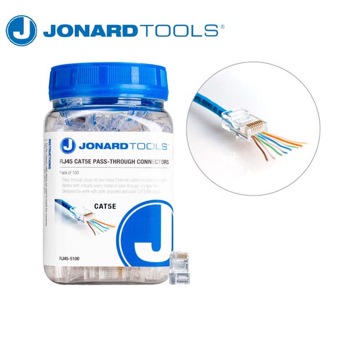 Jonard Tools - CAT5e RJ45 Pass-Through Connectors (Pack of 100)