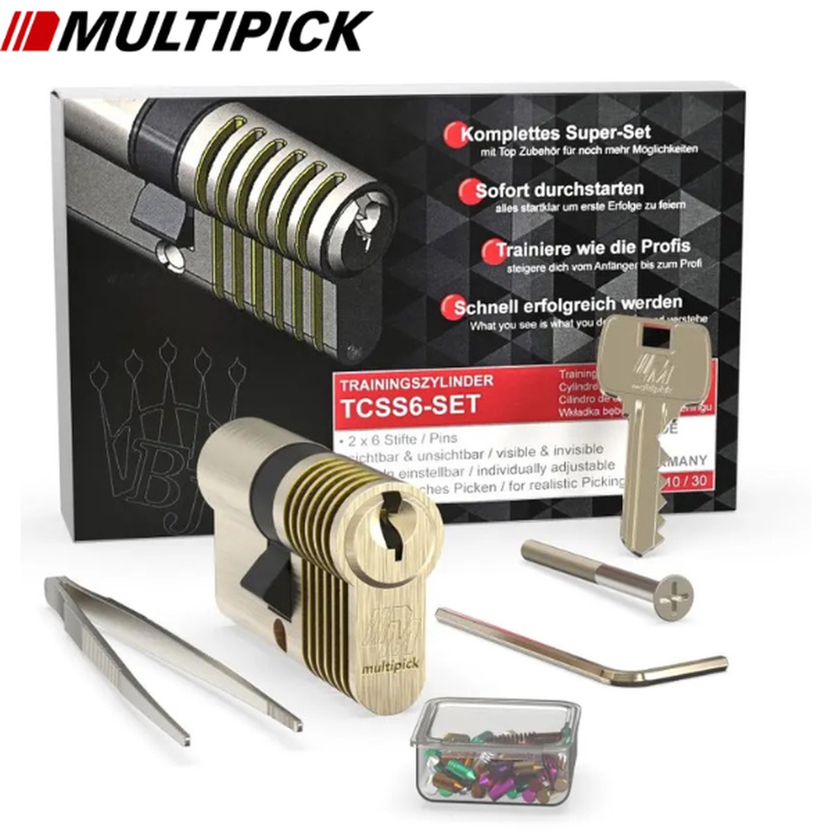 Multipick - TCSS6-SET - 6 pin advanced Euro Profile Training Lock set + Pinning kit